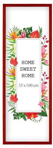 MG Design Rot Bilderrahmen 35 x 100 cm – Aus echtem Holz mit Acrylglas, zum Aufhängen & Aufstellen, für Fotos, Poster & Puzzle