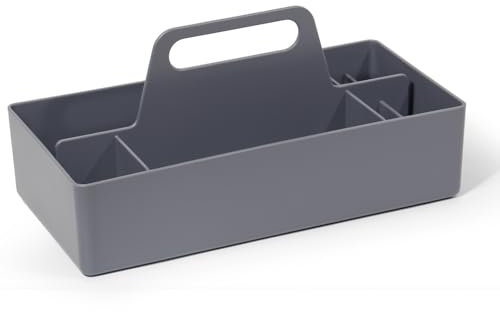 SYLANDO Korb Organizer mit Griff, 33 * 17 * 8 cm, Kunststoffkorb, Reinigungskorb, Bastelkorb, Schreibtischkorb, Aufbewahrung für stifte, bad, schminktisch, Bastelsachen, Nähutensilien (Grau-32)