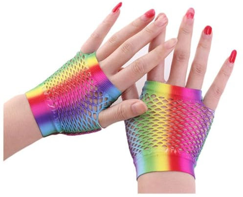 JekyTMP 5 Paar Fingerlose Netzhandschuhe Damen Fischnetz Handschuhe Mode Opernhandschuhen Fishnet Gloves Netzärmel Spitzenhandschuhe Rock Handschuhe Netz Armstulpen für Hochzeiten Opern (Bunt)
