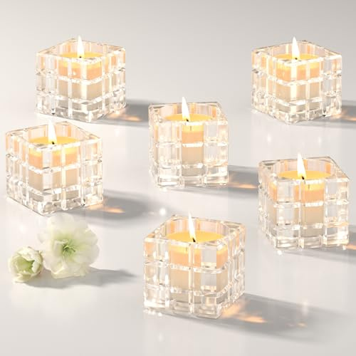 Gloserin 6pcs Votive Candle Holder, Glass Votive Cande Holders Bulk, Tealight Cande Holder for Home Decor, Wedding,Christmas,Thanksgiving