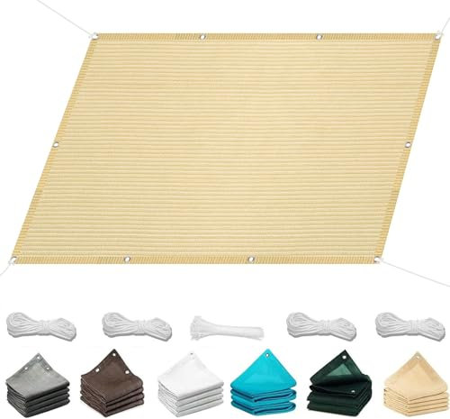 Tenda da Sole per Esterno 150 x 170 cm Rettangolare Protezione Raggi UV Tenda Parasole a Vela Telone per Giardino con Occhielli Fascette per Arredo Esterno, Giardino, Terrazzo, Color Crema