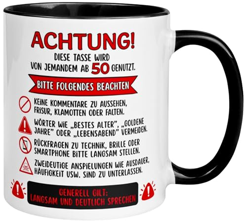 50 Geburtstag Mann | Achtung – Diese Tasse wird von jemandem ab 50 genutzt | Lustige Geburtstagstasse zum 50. Geburtstag | 50ter Geburtstag Geschenk | Geburtstagsgeschenk Männer | Made in Germany