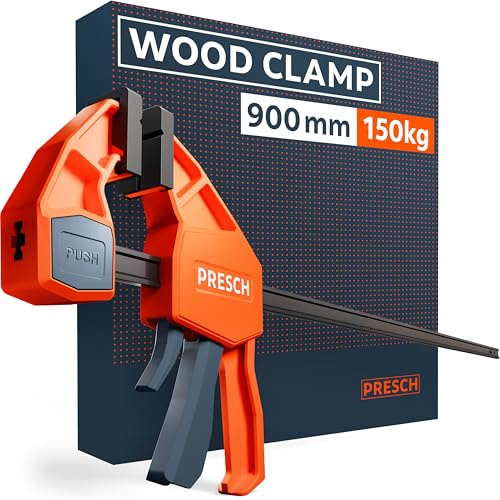 Presch Clamp 900mm - Wood Clamp with 150 kg Clamping Force for immediate Fixing - Highly Stable Thanks to Carbon Steel & Glass Fibre Reinforced housing - Quick Release clamp with Spreading Function