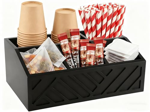 ZoeQide Organizer in legno con 5 scomparti – Porta capsule di caffè & Organizer per bancone, caffetteria e ufficio, accessori da caffè in legno massello