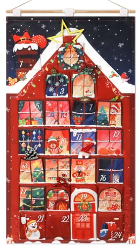 DPKOW Original Casa Calendario Adviento para Rellenar, Vacio Calendario de Adviento Tela Calendarios Navidad DIY, Divertido Casa Patrón, Rellenable, Colgante para Puertas Pared