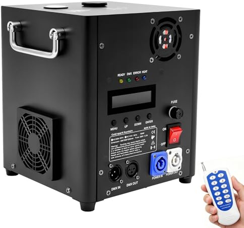 Pyrotechnikmaschinen Pyrotechnik 700W mit Fernbedienung DMX Bühnen Effekt Funken Sprühhöhe 3-5 Meter Einstellbar LCD Display Spark Machine Cold Spark Kalte Funkenmaschine Feuerwerksmaschine für Party