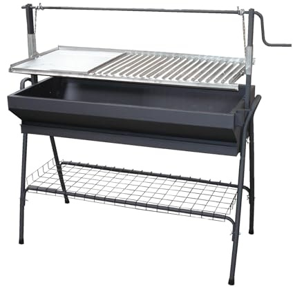 Barbacoa con Plancha y Parrilla de 80 cm de Largo | de Carbón o Leña para Exterior | Modelo Grande para Jardín | Cocina al Aire Libre