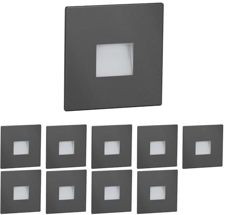 ledscom.de 10x LED Treppenlicht/Wandeinbauleuchte FOW für innen und außen, Downlight, eckig, anthrazit, 85 x 85mm, warmweiß
