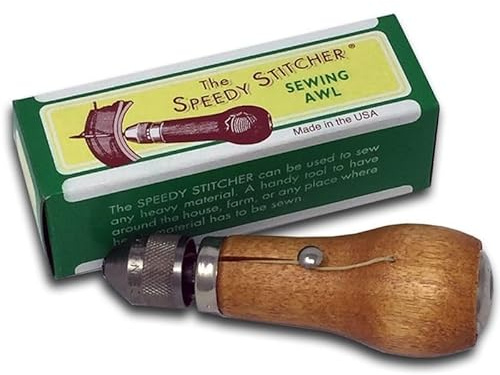 Automatic Stitcher Sewing Awl – Heavy Duty Leather & Canvas Repair Tool for Belts, Bags, Tents, Upholstery, and Outdoor Gear – Durable Wooden Handle with Waxed Thread Kit