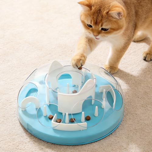 Pet Prime Fummelbrett für Katzen, Katze intelligenzspielzeug, Katzen Futter trocken, Katzenfuttersender Puzzle, Blau