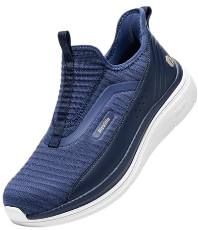 FitVille Chaussures de Marche Hommes Extra Larges Slip-on Baskets Mode Respirantes Chaussure de Sport Sance Lacets Bleu Marine 47 EU Large