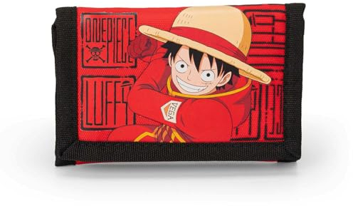 ONE PIECE - Portafoglio Ufficiale One Piece con Pratica Chiusura in Velcro, Tasca Esterna e Scomparti Interni, Idea Regalo Bambini e Ragazzi, 13 x 8,5/24 cm