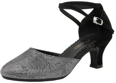 Chaussures de Danse Latine à Bride arrière Scintillantes avec Boucle, Semelle Souple antidérapante pour Confort Optimal, Talon mi-Haut, Escarpins habillés à Enfiler pour Femme