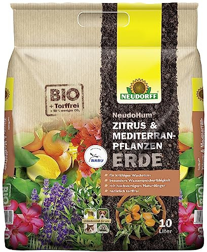 Neudorff NeudoHum Zitrus- & MediterranpflanzenErde – Torffreie Bio-Erde für alle Mediterranpflanzen wie z.B. Palmen, Oleander und Zitronen, 10 Liter