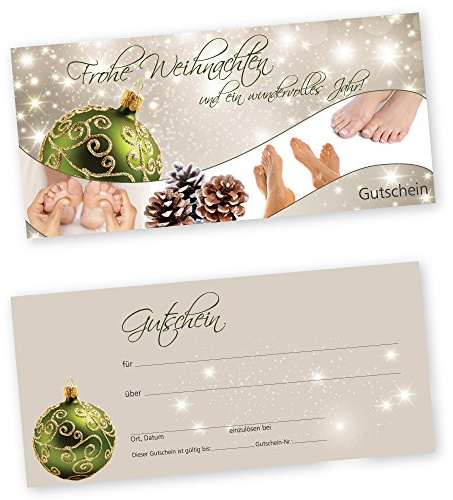 50 Weihnachtsgutscheine Gutscheinkarten XMAS STARS GREEN FUßPFLEGE für Fußpflegestudio Gutscheine Geschenkgutscheine