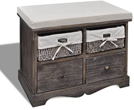 vidaXL Banc de Rangement Marron Coffre de Stockage Entrée Bois de Paulownia