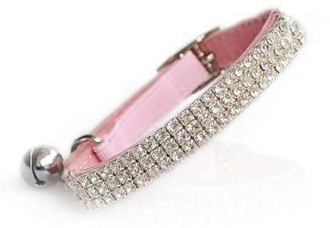 CHUKCHI - Morbido collare per gatti, regolabile e sicuro, in velluto con strass e campanellini - 28 cm, adatto per cani di piccola taglia e gatti (Rosa)
