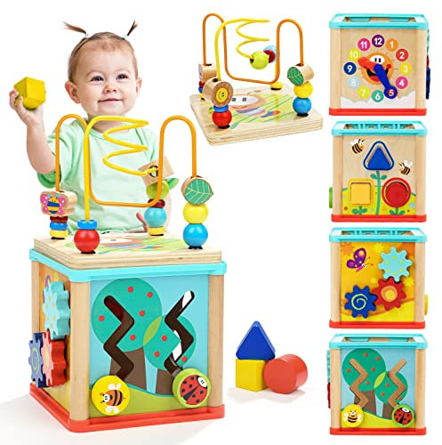 TOP BRIGHT Holz-Formsortierer, Aktivitätswürfel, Spielzeug für 1 Jahr altes Baby – Geschenk zum 1. Geburtstag für Mädchen und Jungen, ab 12 Monaten