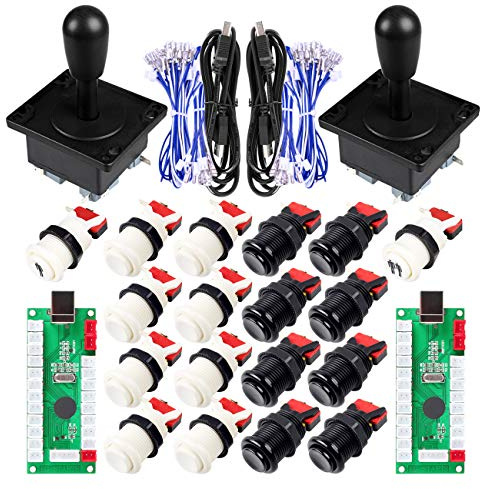 EG STARTS Classic Happ Style Arcade DIY Parts Kit para 2 jugadores USB Mame Project Juegos y Raspberry pi 2 3 3B Blanco y Negro Color