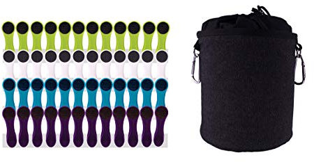 Pinces à Linge avec Pince en matière Douce et adhérente + Sac à Pinces à Linge - 1 Sac Gris - 48 Pinces (12 blanches/12 bleues/12 vertes/12 Violettes)