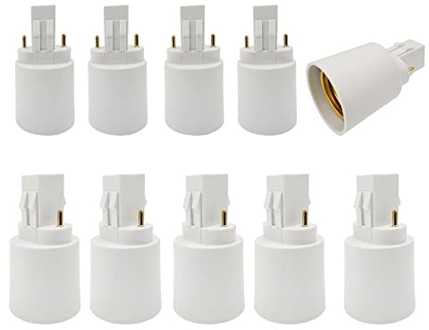 E-Simpo 10pcs 2P GX23 to E26 Lamp Socket Adapter, GX23 to E26/e27 Lamp Base Converter 2Pin Bulb Sockets Adapter Double Tab.2P in Parallel (10-Pack)