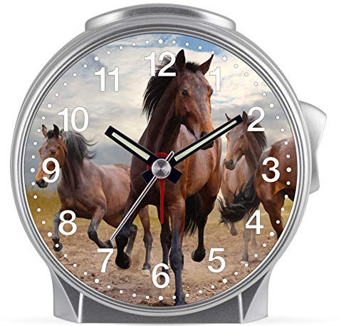 Eurotime Reloj despertador infantil con diseño de caballo, carcasa de plástico y cristal de plástico, silencioso, sin tic-tac, con luz y repetición de alarma, 29606-07
