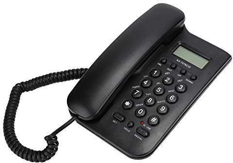 Corded Telephone, LCD Display Desktop Landline Telephone Support FSK/DTMF Dual System for Home Hotel Office (with UK Telephone Line)(black)