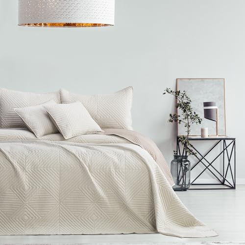 RESTILO Tagesdecke beige Cappucino 200x220 Bettüberwürf zweiseitig Ultrasonic Steppung Polyester Softa