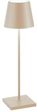 Zafferano, Poldina Pro, Lampada da Tavolo Ricaricabile e Senza Fili con Controllo Touch, Utilizzabile anche come Lampada da Esterni, Dimmer, 2200-3000 K, Altezza 38 cm, Colore Sabbia