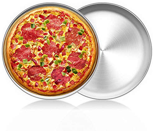 LZYMSZ 2PC in acciaio inox per cottura al forno, teglia rotonda per pizza, teglia in alluminio antiaderente per ristoranti e pizza fatta in casa, lavabile in lavastoviglie (20CM)