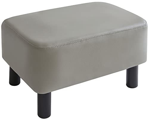 YMYNY Rechteckiger Fußhocker Sitzbank, 42 x 29 x 23 cm, Gepolsterter Hocker aus PU-Leder, mit Holzbeinen, platzsparend, stabil, wasserdicht, für Zuhause, Flur, Büro, Grau HD-HRF-BD211