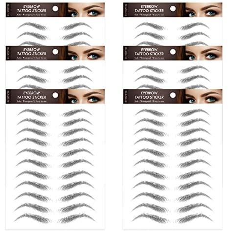 wlertcop 6 Blatt 4D Augenbrauen Tattoo Wasserfest Augenbrauen Sticker | Augenbrauenaufkleber 4d Augenbrauentattoo Aufkleber Waterproof Augenbrauensticker Authentic Tattoo Brow für Frauen Mädchen