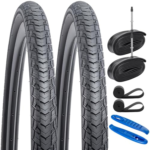 YunSCM 2Pcs Faltbar 28 Zoll Reifen 28x1.50 700x38C Mantel 40-622 Plus 2Pcs 700C Schlauch AV48/FV48 kompatibel 700C City Bikes, Rennräder 700x38C 700x40C 38-622 Fahrradreifen und schlauche