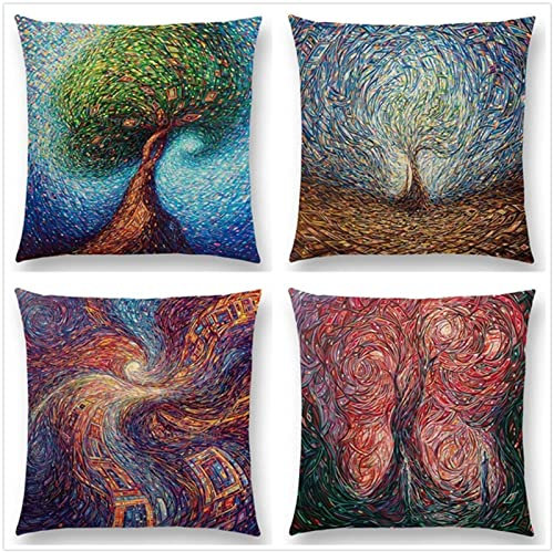 Kissenbezug 45x45cm 4er SetBoho Wohnzimmer Outdoor Deko, Schlafzimmer Zimmer Dekor Kissenhülle Kissenbezüge mit Verstecktem Reißverschluss, Couchkissen, Sofakissen Weinachten Himmel Abstrakter Baum