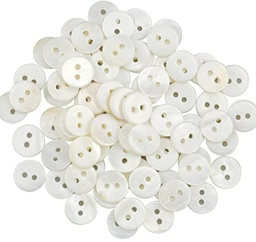 Hyakoz 80 Stück 10mm Perlmutt Knöpfe Natürlich Schimmernde Perlmuttknöpfe 2 Loch Flach Knöpfe Perlmutt für Kleidung, Handwerk, Nähen, Scrapbooking und Mehr
