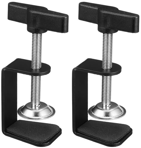 TEHAUX 2pcs Aluminum C Clamp, Black Heavy Duty C-Clamp Base Stand Mounting Accessory Adjustable Work Surface Mounting Screw Clamps Bracket for Tables Desk Woodworking - 9X5.5X3.5cm/3.54X2.16X1.37inch