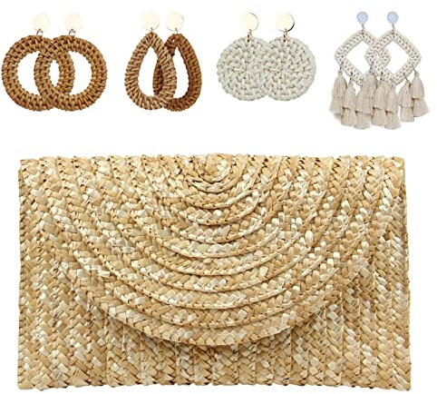 EVEOUT Damen Stroh Clutch Handtasche Sommer Gewebte Geldbörse Strand urlaub Hochzeit Handtasche