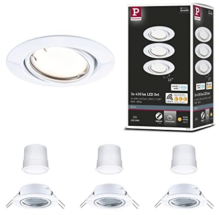 Paulmann 92463 Spot encastré LED Base Smart Home Zigbee kit de base orientable rond 230V 3x4,9W 3x430lm gradable 90 mm Blanc Métal 3000K