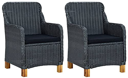 Yolola Gartenstühle Polyrattan 2er Set Gartensessel Stuhlset Rattan Stuhl Garten Sessel Rattanstühle Balkonstühle Terrassenstühle Outdoor Stühle Balkonsessel-Dunkelgrau-Mit Sitzkissen
