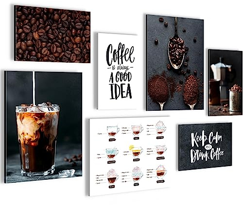 Novart Wandbilder Kaffee Coffee - KOMPLETT AUFHÄNGFERTIG - Küche Esszimmer Küchenbilder - 7 Moderne Mood-Bilder - N027671a