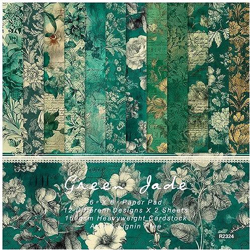 ZAKHSE Motivpapier Grün, Bastelpapier 15,2 x 15,2cm, 48 Blätter Blumenmuster Designpapier Einseitig Bedrucktes Dekoratives Bastelpapier, Gemustert Dekopapier für Bastelarbeiten Karten Gestaltung