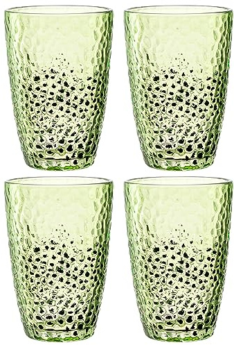 LEONARDO HOME Matera Gläser Set 4-teilig - Becher aus hochwertigem Glas in Hammerschlagoptik - Inhalt 340 ml - Handarbeit - Spülmaschinenfest, robust - 4er Set in grün, 024383