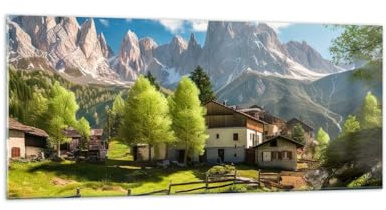 Bilder auf Glas 120x50cm Wandbild Glasdruck Architektur Landschaften - 5814 | Gebirge Landschaft Alpen Panorama Groß Modern Dekoration Wohnzimmer Schlafzimmer Küche Wanddeko Kunstdruck Art ARTTOR