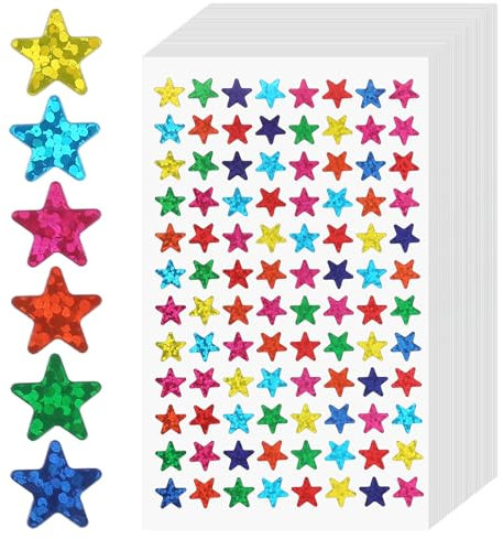 RAFIYU 3840 Stück /40 Blätter Sterne Aufkleber, Bunte Laser Sternaufkleber für Lehrer Selbstklebende Kinder Sticker für Belohnungsdiagramm, Scrapbooking, Stickeralbum Leer zum Sammeln