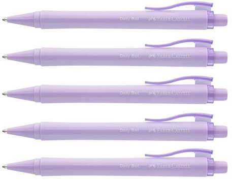 Faber-Castell 205099 - Penna a sfera Daily Ball lilla dolce, 5 pezzi, con refill XB sostituibile, a prova di documento