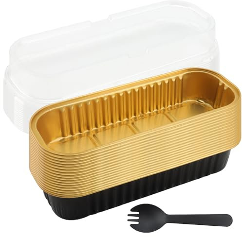 HAKZEON Juego de 60 mini moldes de aluminio negro con tapas, accesorios de 6.7 onzas, 200 ml, contenedor de pan de aluminio para hornear pan de brownie