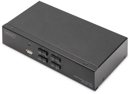 DIGITUS Switch KVM Displayport - Display Singolo a 4 Porte - 4 PC 1 Monitor - 1x Mouse, Tastiera e Audio per 4 Computer - UHD 4K@60Hz (4096x2160p) - Interruttore a Tasti Caldi - 1x hub USB 2.0 - Nero