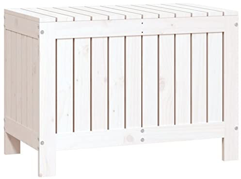 Makastle Auflagenbox Kissenbox Aufbewahrungsbox Gartenbox Kissentruhe Gartenmöbel Truhe Box Kiste, ideal für Balkon und kleine Flächen, Weiß 76x42,5x54 cm Massivholz Kiefer