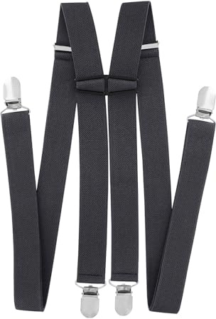 axy Bretelle da uomo larghe 2,5 cm a forma di H con 4 bretelle clip extra forti regolabili in lunghezza, grigio scuro, Taglia unica