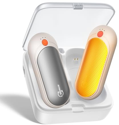 J-BRAUV Handwärmer Elektrisch 2er Set, 4000mAh Taschenwärmer Wiederverwendbar Mit 10000mAh Ladebox, 3 Heizstufen Beidseitig Handwärmer USB Bis 24h Heizung, Für Kinder Männer Frauen